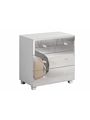 Commode BELLAGIO  4 Tiroirs - Blanc Mat / Miroir