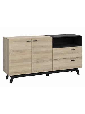 Buffet CAREA 2 portes Et 2 tiroirs - Chêne beige / Noir Mat