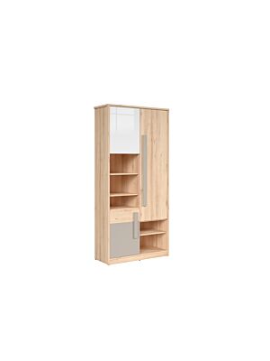 Armoire NAMEK 3 Portes 3 Étagères - Chêne Beige / Blanc