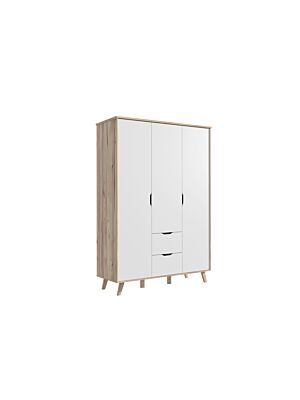 Armoire VANKA 3 Portes 2 Tiroirs - Chêne Beige - Blanc