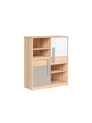 Commode NAMEK 2 Porte 4 Niches - Chêne Beige / Gris