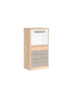 Commode NAMEK Avec 2 Tiroirs + 1 Porte - Chêne Beige / Gris