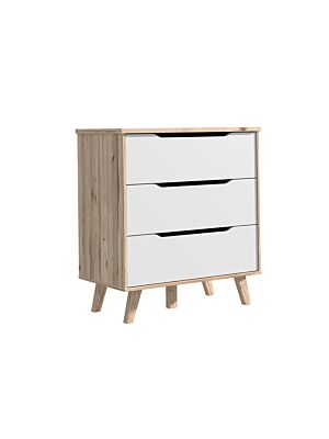 Commode VANKA Avec 3 Tiroirs - Chêne Beige / Blanc