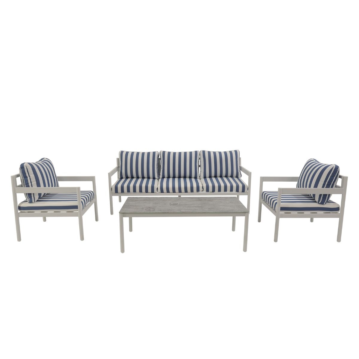Salon Aqua Luxe Canapé 3Places + 2Fauteuils +Table Basse - Bleu/Blanc