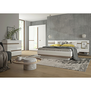 Lit Coffre LINATE 160x200 cm - Blanc / Chêne Beige