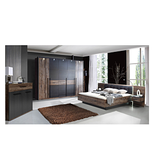 Commode BELLEVUE + 1 Tiroir + 2 Portes - Noir / Marron Foncé