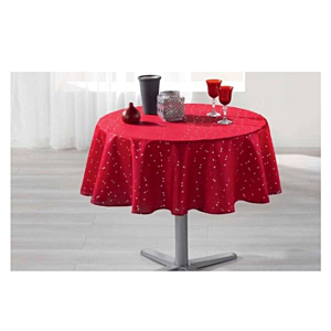 Nappe Ronde Imprimée SHANTUNG - Rouge / Argent Nappe et serviettes
