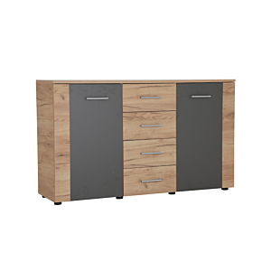 Commode UNO 2 portes et 4 tiroirs Marron Craft et Gris