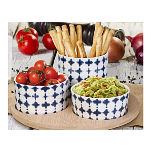 Set De 3 Coupelles Apéro Avec Support Bambou - Bleu