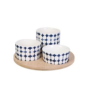 Set De 3 Coupelles Apéro Avec Support Bambou - Bleu Serviteurs