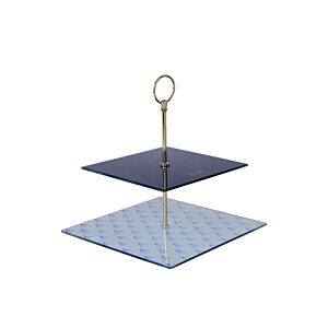 Plat De Présentation En Verre 2 Étages - Bleu Serviteurs