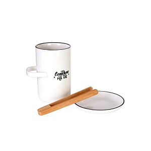Pot À Cornichon Avec Soucoupe Et Pince - Blanc / Noir Serviteurs