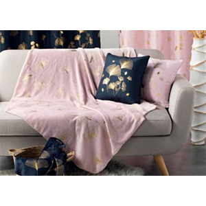 Plaid Imprimé BLOOMY 125x150cm - Rose / Or