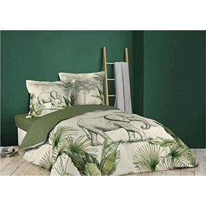 Parure de couette + 2 Taies D'oreillers Imprimées JUNGLE 260x240cm - Blanc / Vert Parure de lits