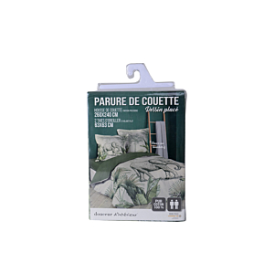 Parure de couette + 2 Taies D'oreillers Imprimées JUNGLE 260x240cm - Blanc / Vert