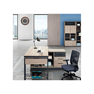 Bureau Avec Crédence ELEGANCE FASHION Et Avec Caisson Intégré - Beige / Gris Foncé