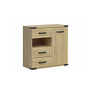 Commode LARA Avec 1 porte + 3 Tiroirs + 1 Niche - Chêne