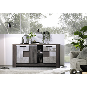 Buffet BOLZANO 3 Portes Avec LED Chêne Béton