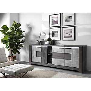 Buffet BOLZANO 4 Portes Avec LED Chêne Béton