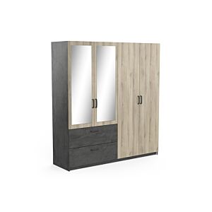 Armoire READY 4 Portes - Chêne / Gris