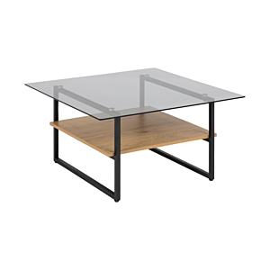 Table Basse OKAYA En Verre + Étagère En Mélamine - Chêne