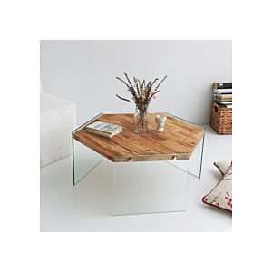 Table Basse HEXAGONE Avec Pieds En Verre - Walnut