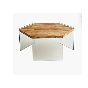Table Basse HEXAGONE Avec Pieds En Verre - Walnut