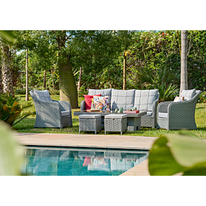 Salon De Jardin TURIN Avec Table + 2 Poufs - Gris