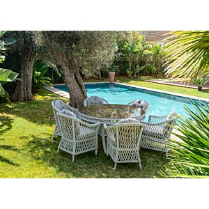 Table À Manger De Jardin ENZO + 6 Fauteuils - Gris Clair Bon plan