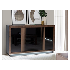Buffet SAVONA 2 Portes Avec 3 Tiroirs - Chêne / Noir Brillant