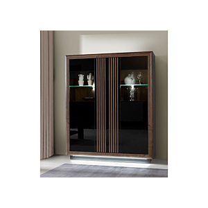 Grande Vitrine SAVONA - Chêne / Noir Brillant