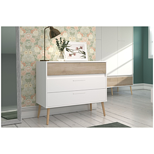 Commode AALBORG Avec 3 Tiroirs - Blanc / Chêne