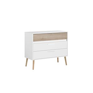 Commode AALBORG Avec 3 Tiroirs - Blanc / Chêne