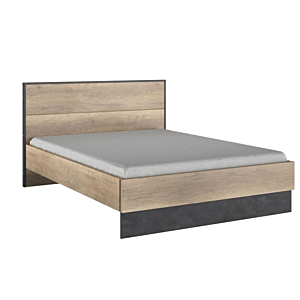Pack Lit TORONTO 160x200cm Avec Sommier + Matelas Et Chevets Suspendus - Oak / Noir