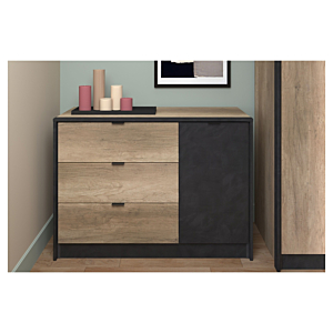 Commode TORONTO Avec 3 Tiroirs Et 1 Porte - Oak / Noir
