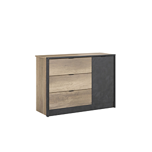 Commode TORONTO Avec 3 Tiroirs Et 1 Porte - Oak / Noir