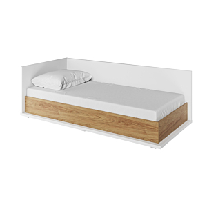 Lit Coffre SIMI 90x200 Gauche Avec Matelas - Blanc / Chêne