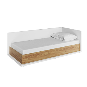 Lit Coffre SIMI 90x200 Droit Avec Matelas - Blanc / Chêne