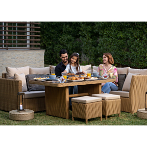 Coin AZARRO Avec Table Haute + 2 Poufs - Beige