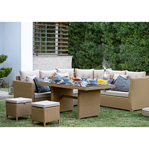 Coin AZARRO Avec Table Haute + 2 Poufs - Beige Bon plan