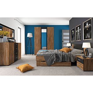 Armoire MATRINA 2 Avec 3 Portes Et 1 Miroir - Chêne / Noir