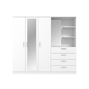 Armoire PANAMA Avec 3 Portes + 4 Tiroirs + 2 Étagères Et 2 Miroirs - Blanc
