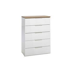 Chiffonnier MUNDI Avec 5 Tiroirs - Blanc / Chêne