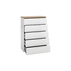 Chiffonnier MUNDI Avec 5 Tiroirs - Blanc / Chêne