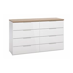 Double Commode MUNDI Avec 8 Tiroirs - Blanc / Chêne Commodes