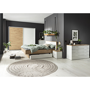 Armoire MUNDI Avec 2 Portes Coulissantes - Blanc / Chêne
