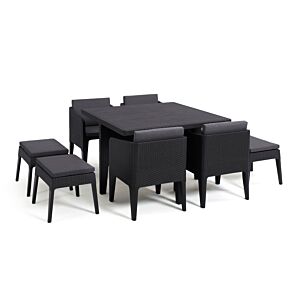 SET COLUMBIA Avec Table Carrée Et 4 Fauteuils + 4 Poufs - Gris Graphite Salons bas avec Table Haute