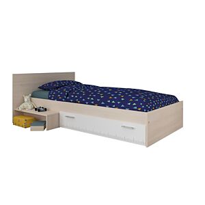 Lit CHARLY Avec Tiroir 90x190cm Sans Sommier - Chêne / Blanc Promos printemps