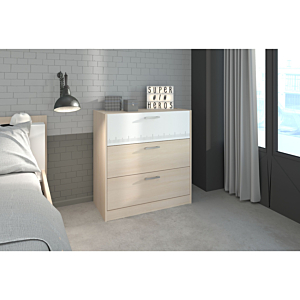 Commode CHARLY Avec 3 Tiroirs - Chêne / Blanc