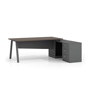 Bureau RESPECT + Crédence Et Pied Métallique 180x160x75cm - Noyer / Gris 